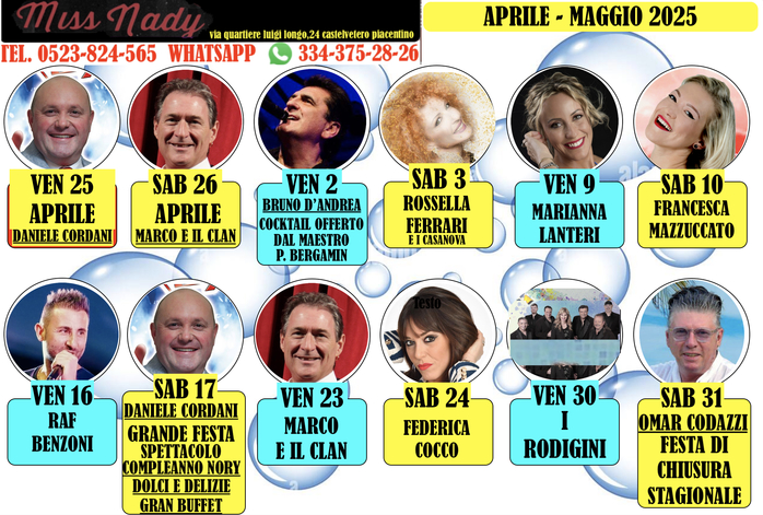 Calendario eventi Discoteca Miss Nady