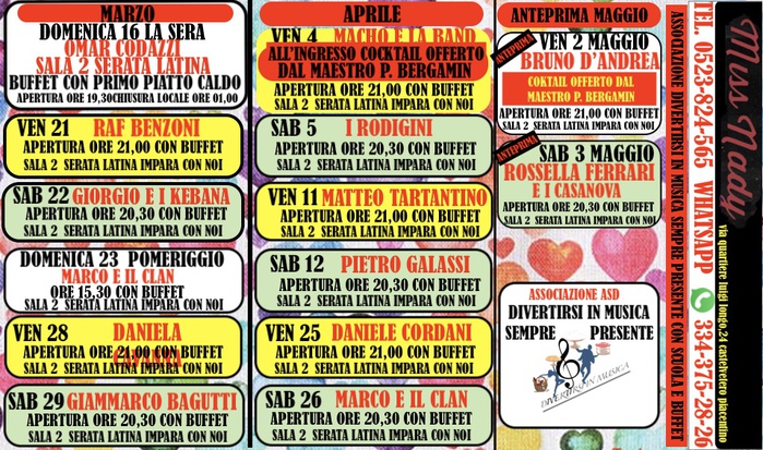 Calendario eventi Discoteca Miss Nady