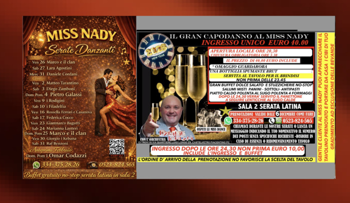 Calendario eventi Discoteca Miss Nady