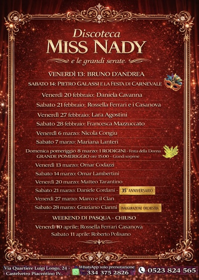 Calendario eventi Discoteca Miss Nady