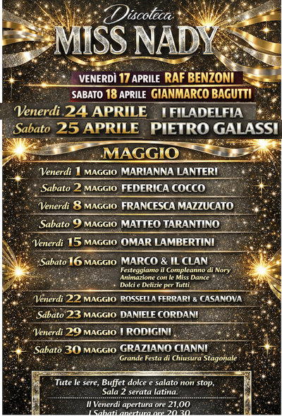 Calendario eventi Discoteca Miss Nady